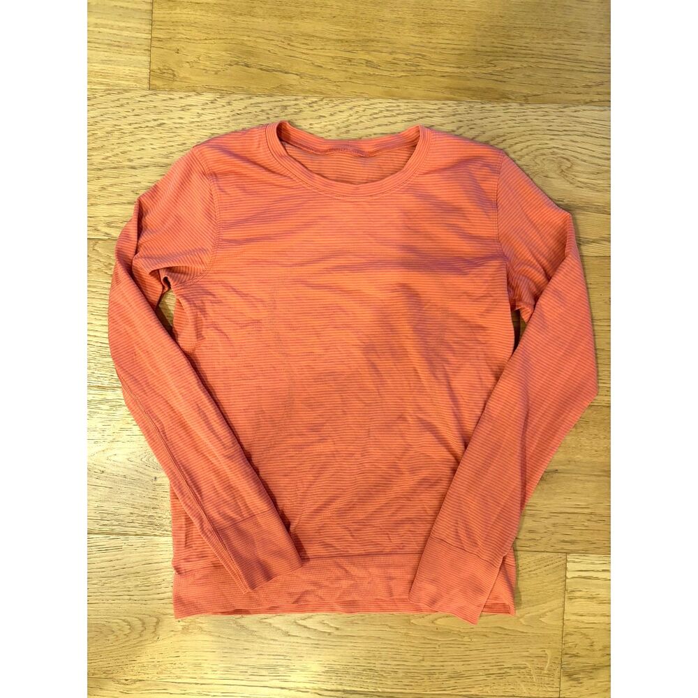 Women's Lululemon Swiftly Tech Long Sleeve Shirt - Coral / Red Stripe - Size 4